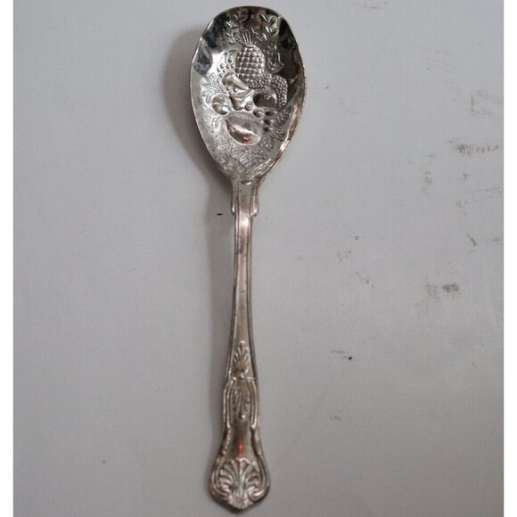 Ornate Berry Spoons Kings Pattern Serving Pair Silver Plate - Picture 1 of 3